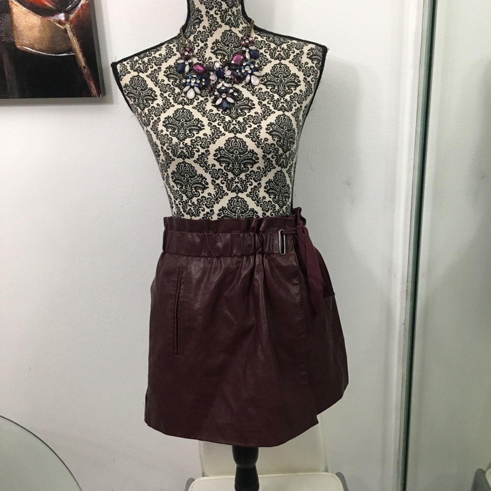 Burgundy leather skirt